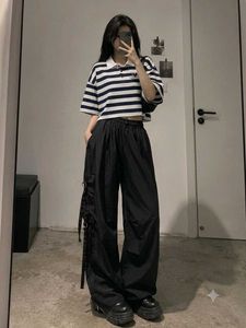 Navy & White Striped Polo Crop Top