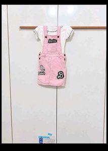 Cute Barbie Pink Overalls Dress Set