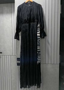 Elegant Black Lace Maxi Dress with Scarf Belt