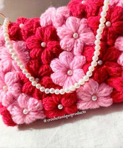 Floral Crochet Pearl Strap Bag