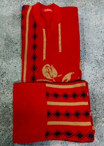 Red Floral Knit Dress Great Condition