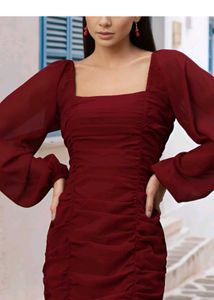 Chic Ruched Square Neck Mini Dress