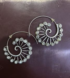 Bohemian Spiral Hoop Earrings with Rhinestones