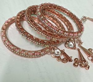pastel pink and green stone bangles (4pcs)
