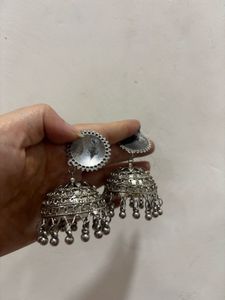 Oxidised Silver Jhumka Earrings