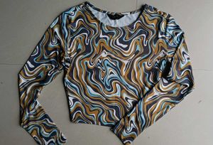 💙 MAX Abstract Print Full Sleeve Crop Top 💙