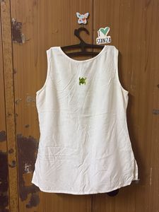 White Kurta with Green Embroidery