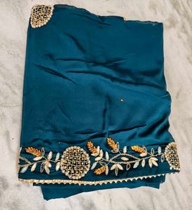Teal Embellished Saree with Blouse