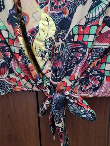 Vibrant Butterfly Print Tie-Front Top