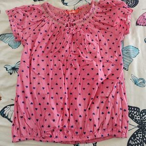 Cute Pink Heart Print Top