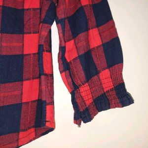 Off Shoulder Red &amp; Navy checkered Top