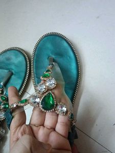 Embellished Emerald Green Flat Sandals
