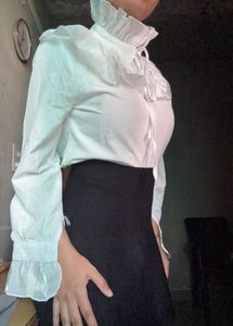 White pleated ruffle shirt