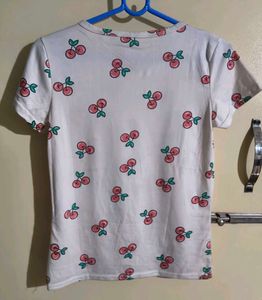 White Cherry Print T-Shirt