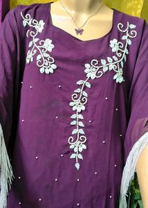 Elegant Purple Embellished Kaftan Gown