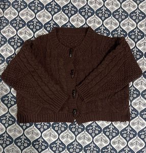 Brown Cable Knit Cardigan Sweater