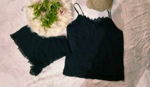 Lace Trim Cami & Ruffled Shorts Set