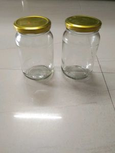 Set of 2 Glass Jars with Gold Lids