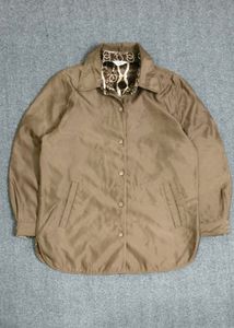 Brown Suede Jacket with Chain Print Lining