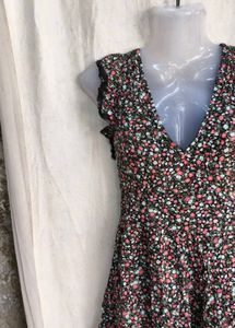 Floral Print Ruffle Trim Mini Dress