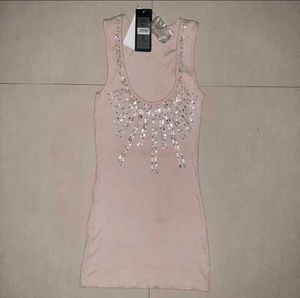 Y2K Sparkly Sequin Embellished Nude Top - Women's