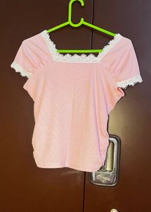Cute Pink Lace Trimmed Top
