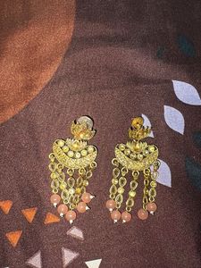 Elegant Gold & Pink Drop Earrings