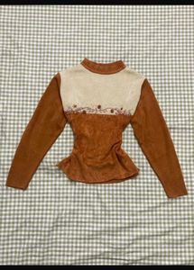 Brown Floral Embroidered Sweater Top