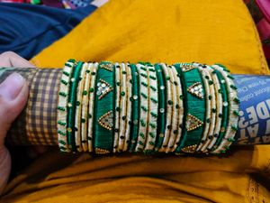 Green &amp; Gold Silk Thread Bangles
