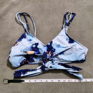 Stylish Blue Marble Print Bikini Top