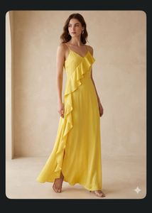 Elegant Yellow Ruffle Satin Gown