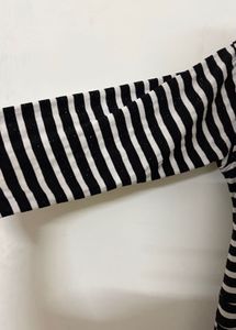 Casual Black and White Striped A-Line Midi Dress