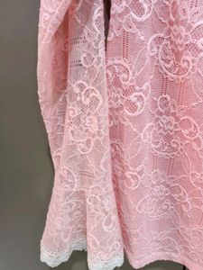 Pink Lace Top with Ruffle Neck