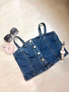 Denim Button-Up Crop Top