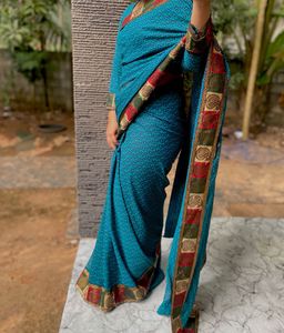Elegant Blue Printed Saree