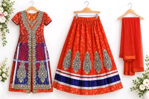 Beautiful Red &amp; Blue Lehenga Choli Set
