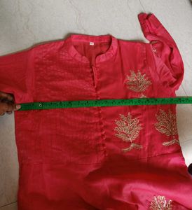 Coral Kurta with Gold Embroidery