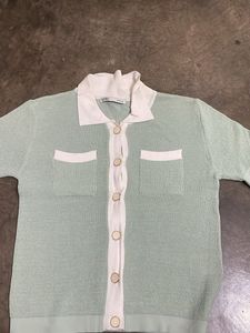 Light Green Collared Knit Top