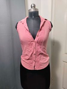 Sleeveless Pink Button-Up shirt
