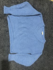 Blue Knit V-Neck oversized Sweater