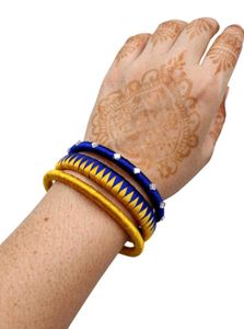 Royal Blue &amp; Mustard Silk Thread Bangles