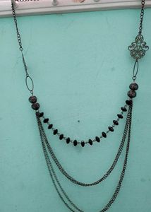 Layered Black Bead &amp; Chain Necklace