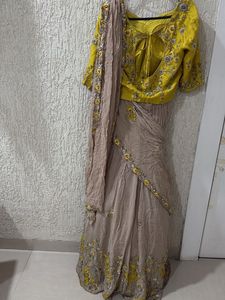 Designer Yellow &amp; Beige Lehenga Choli Set