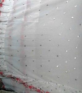 Stylish White Georgette Ruffle Saree Brand New