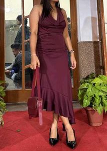 Elegant Maroon Halter Maxi Dress