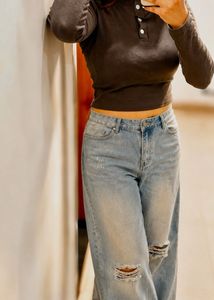Light Wash Ripped Wide Leg Jeans