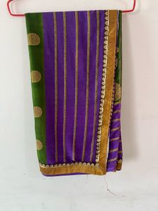 Elegant Purple & Green Saree with Gold Accents