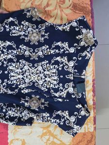 Navy Blue Baroque Print Dress
