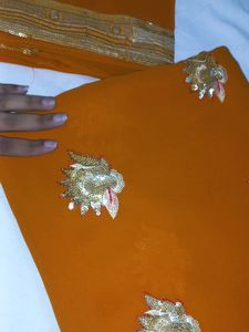 NEW ORANGE COLOURED SAREE WITH SEQUIN WORK