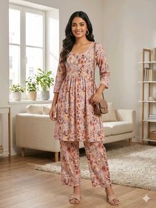 Women's Floral Print Kurta with Pants Set feeding